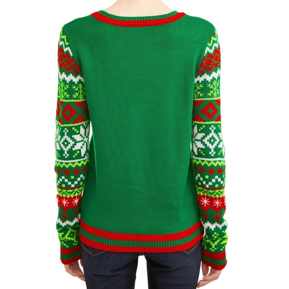 Not Another Ugly Sweater, Green Christmas Pullover with Bells, Tinsel & Sequins - Picture 4 of 9